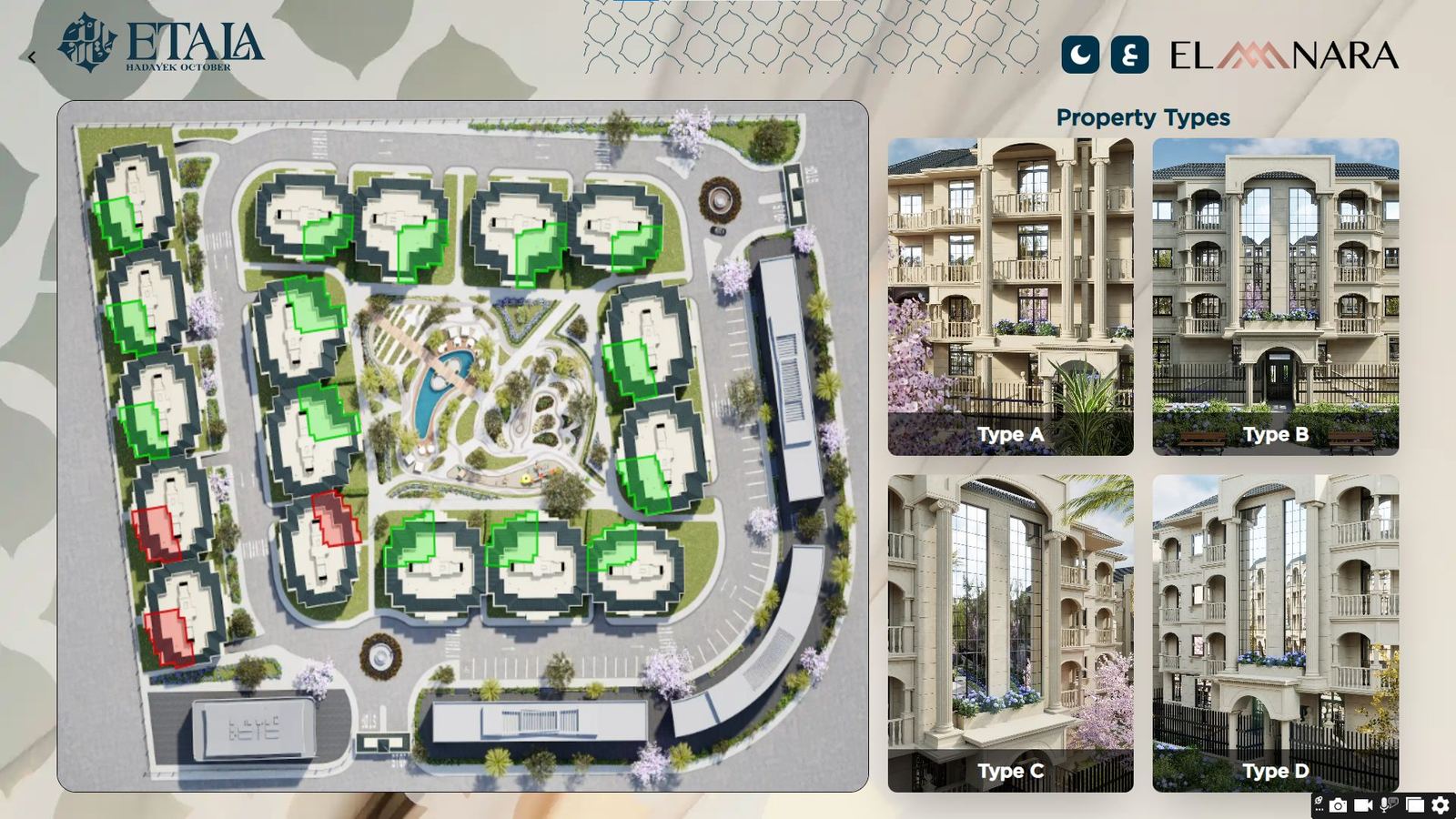 Etala platform showing available and sold buildings