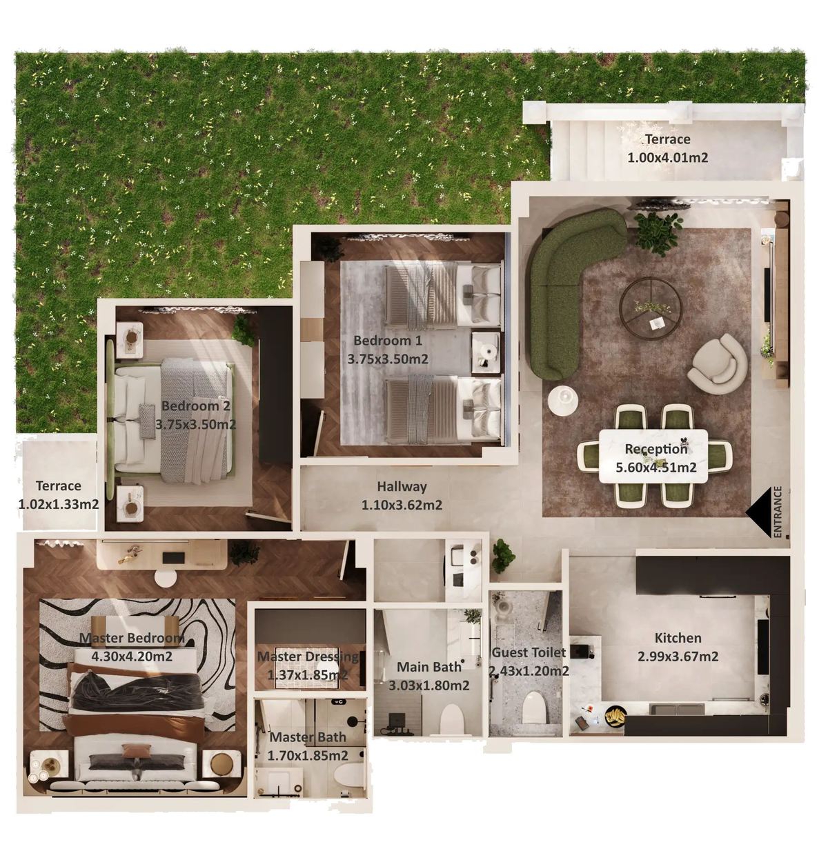 3D floor plan of a villa